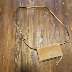 Tory Burch Pebble Fold Over Crossbody Tan Leather